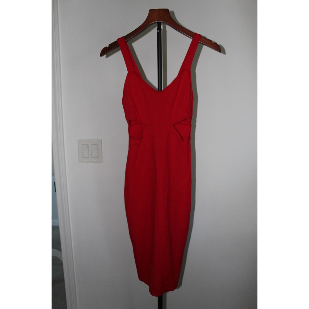 SIX CRISP DAYS Red Sleeveless V‎ Neck Cutout Bodycon Midi Dress Size XS
